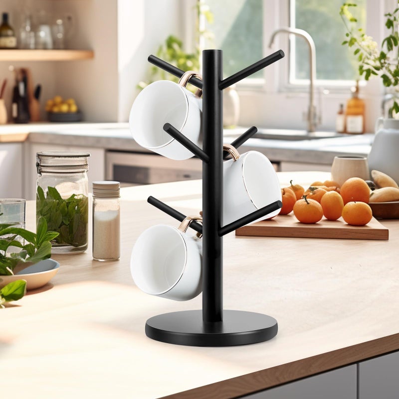 Fertoriy Mug Holder Tree, Thicker Base Coffee Cup Holder for Countertop, Sturdy Wood Coffee Mug Hanger with 6 Hooks, Non-Slip Cup Rack for Home Storage and Organizer - Image 5