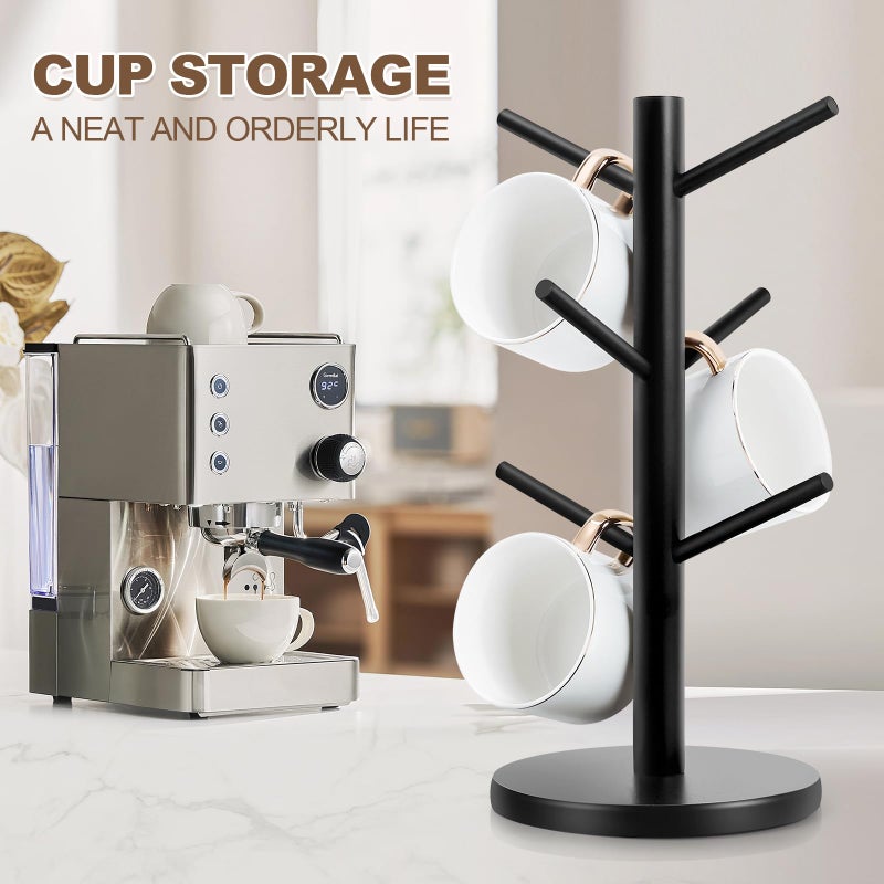 Fertoriy Mug Holder Tree, Thicker Base Coffee Cup Holder for Countertop, Sturdy Wood Coffee Mug Hanger with 6 Hooks, Non-Slip Cup Rack for Home Storage and Organizer - Image 2