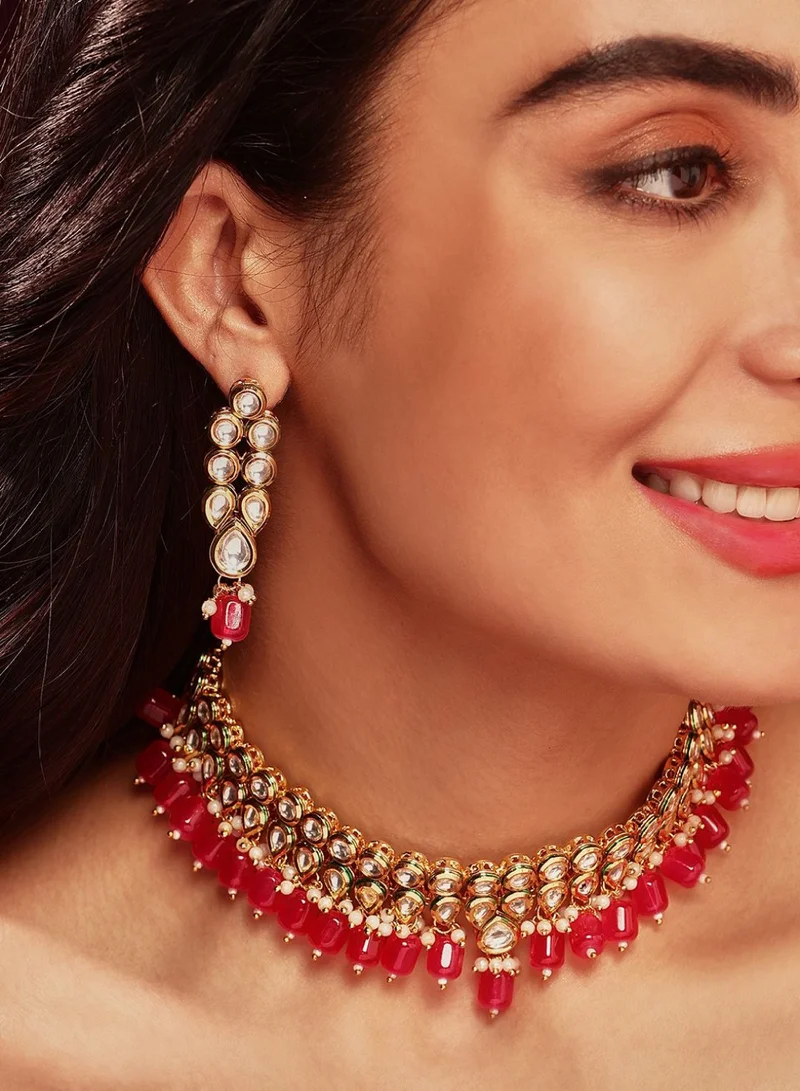 برياسي Kundan Stone Studded  Beaded Jewellery Set