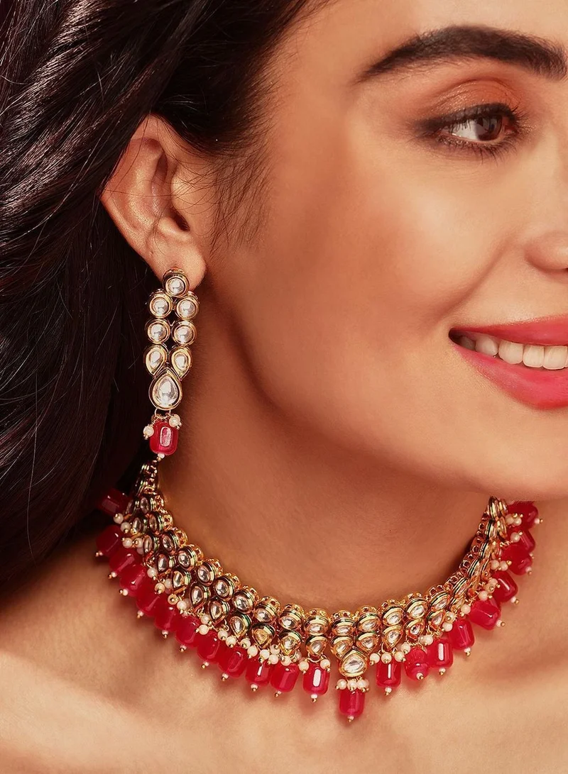 Priyaasi Kundan Stone Studded  Beaded Jewellery Set