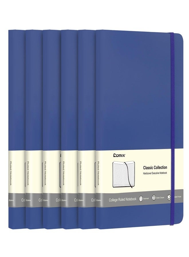 Comix 6 Pack Lined Journal Notebooks, 240 Pages, 5.4 x 8.3 inch, Navy Blue, Medium Hardcover Executive Notebooks, Classic College Ruled Notebooks for Writing - Image 1