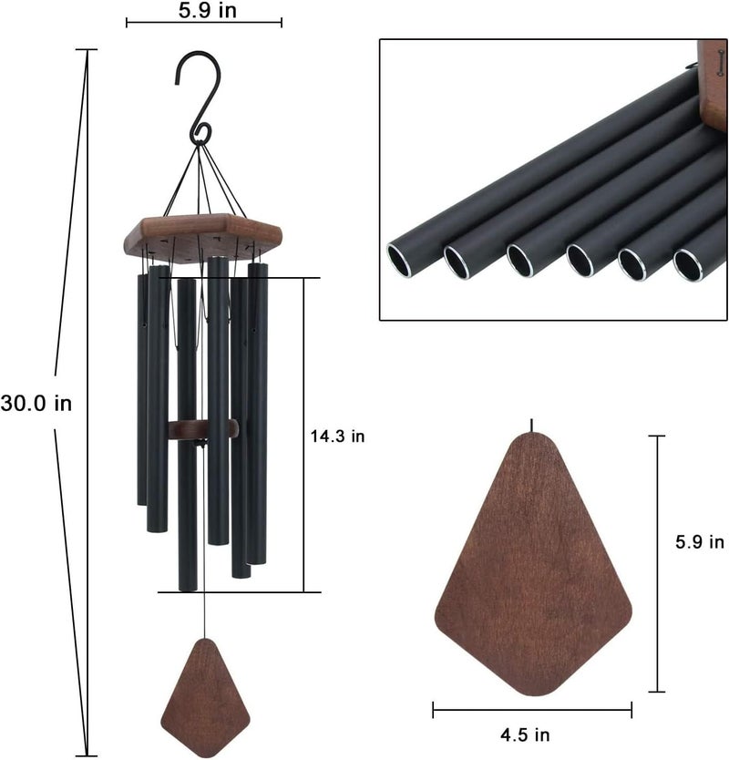 ASTARIN Wind Chimes for Outside, 30" Black Aluminium Wind Chime with Wind Catcher, Outdoor Garden Patio Decoration Windchimes, Classic Zen Gift for Men and Women - Image 3