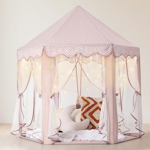 Wilwolfer Princess Castle Play Tent for Girls Large Kids Play Tents Hexagon Playhouse with Star Lights Toys for Children Indoor Games - Image 1