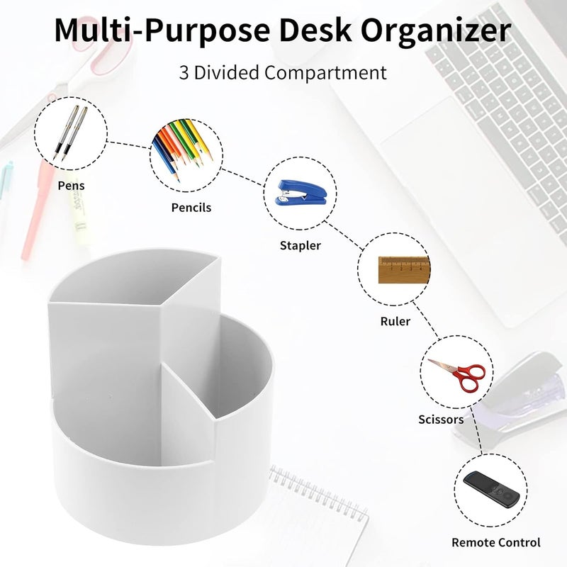 أكس سبرينج حامل أقلام، منظمات مكتب تدور 360 درجة، وعاء لطيف للأقلام، حامل أقلام مع 3 فتحات، منظم أقلام متعدد الوظائف للمنزل والمكتب والمدرسة (أبيض) - Image 3