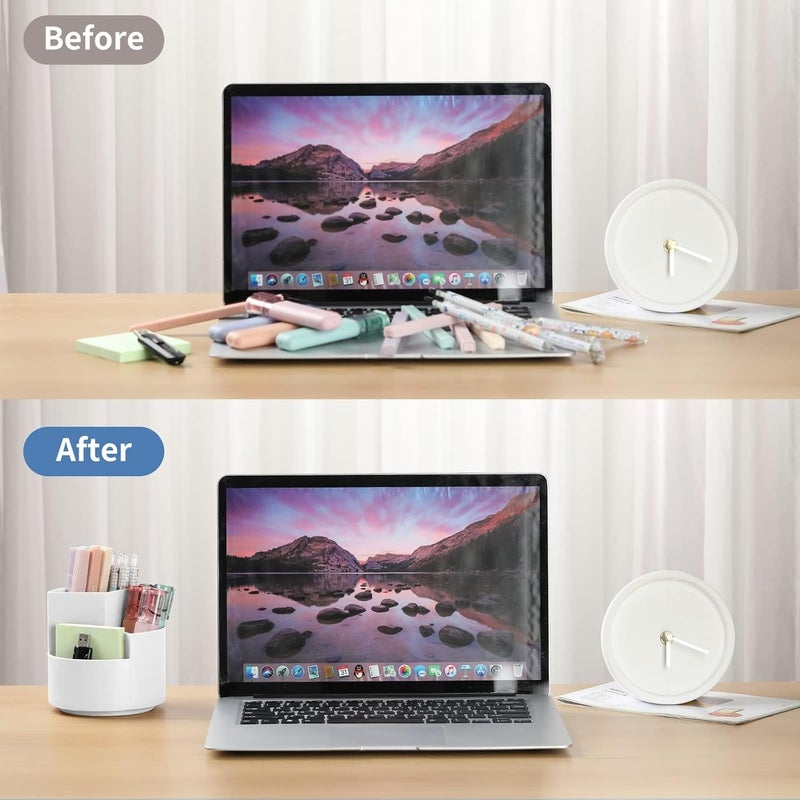 أكس سبرينج حامل أقلام، منظمات مكتب تدور 360 درجة، وعاء لطيف للأقلام، حامل أقلام مع 3 فتحات، منظم أقلام متعدد الوظائف للمنزل والمكتب والمدرسة (أبيض) - Image 4