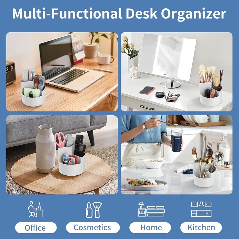 أكس سبرينج حامل أقلام، منظمات مكتب تدور 360 درجة، وعاء لطيف للأقلام، حامل أقلام مع 3 فتحات، منظم أقلام متعدد الوظائف للمنزل والمكتب والمدرسة (أبيض) - Image 5