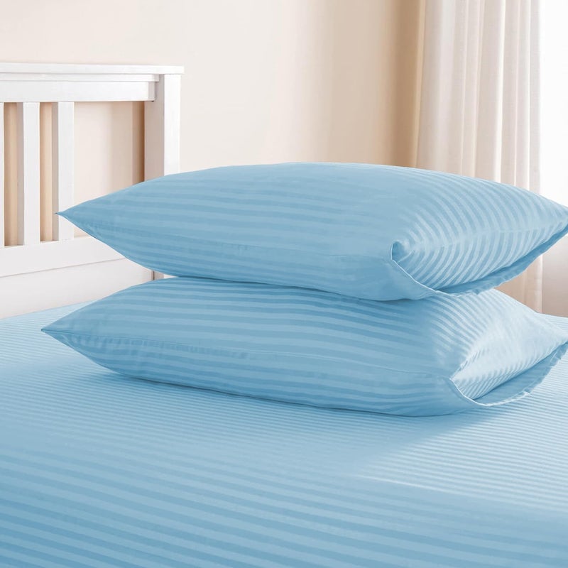 سليب ويل مجموعة من ثلاثة ملايا متناسبة من القطن الدقيق مزينة بخطوط، من Sleep Well - 200x200+17 سم (لون أزرق سماوي) - Image 5