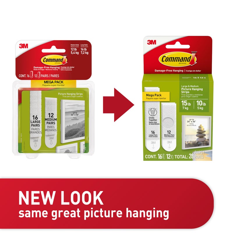 Command Command 15 lb & 10 lb Large and Medium Picture Hanging Strips 28 Assorted Pairs (56 Command Strips), Damage Free Hanging Picture Hangers, Wall Hanging Strips for Home Decor, White Adhesive Strips - Image 5