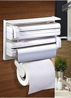Generic Golida Multifunctional Plastic 3 in 1 Kitchen Triple Paper Roll Dispenser & Holder Wall-Mount Paper Towel Holder Bathroom Organizer Spice Sauce Bottle Storage Shelf for Household Home Kitchen Tool 