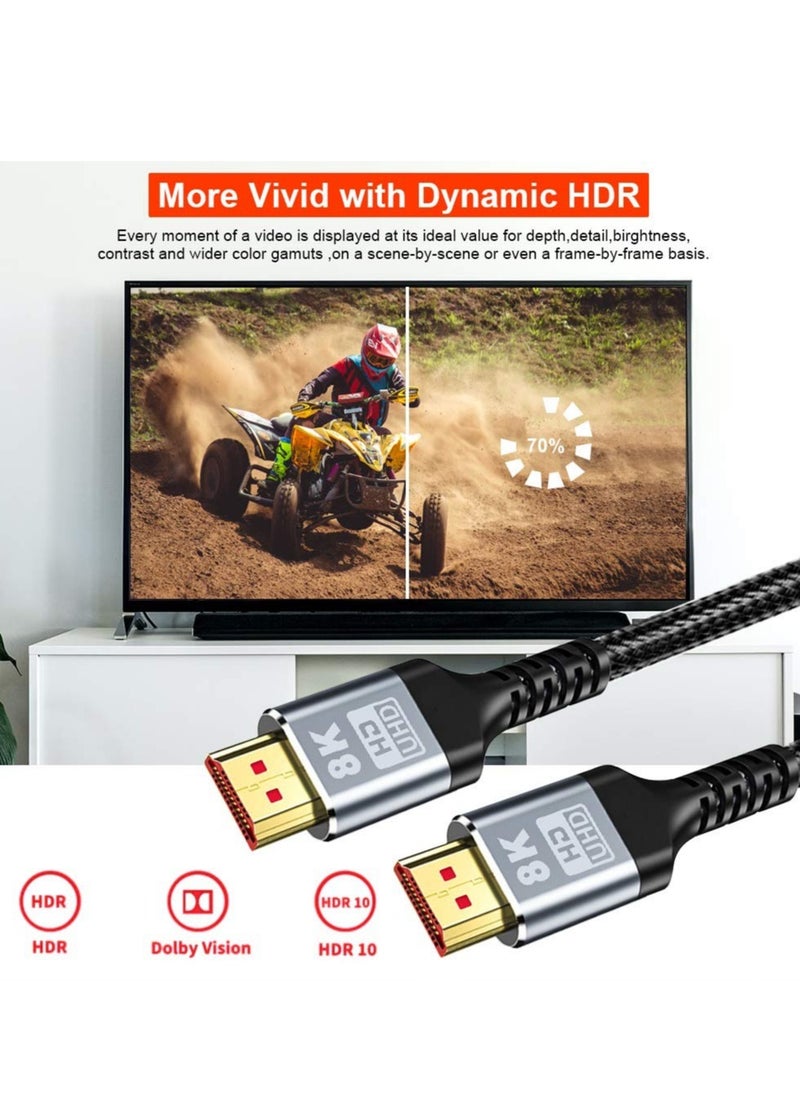 HDMI - 8K HDMI 2.1 Cable , Sweguard Ultra HD High Speed 48Gpbs 8K60 4K120 144Hz eARC HDR10 4:4:4 HDCP 2.2 & 2.3 Dolby Compatible with PS5/ Fire TV/Roku TV/Playstation 5/Xbox Series X/Samsung/Sony/LG - Image 1