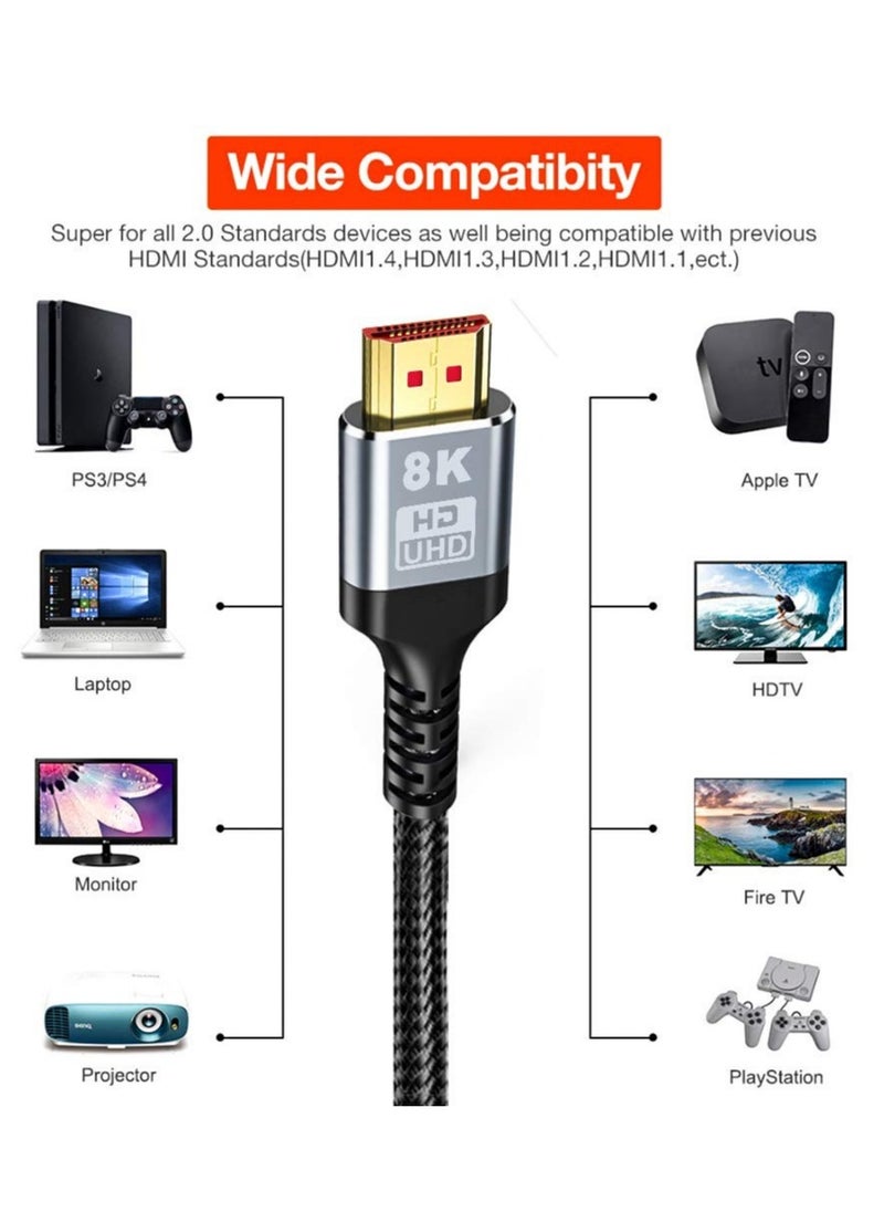 HDMI - 8K HDMI 2.1 Cable , Sweguard Ultra HD High Speed 48Gpbs 8K60 4K120 144Hz eARC HDR10 4:4:4 HDCP 2.2 & 2.3 Dolby Compatible with PS5/ Fire TV/Roku TV/Playstation 5/Xbox Series X/Samsung/Sony/LG - Image 1
