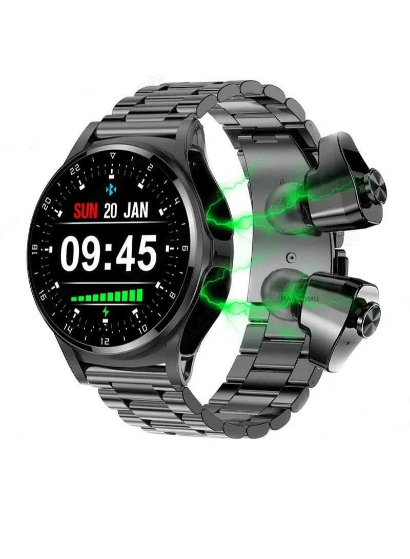 GT 66 Smart Watch TWS Bluetooth Headset 2 In1 Multi Sport Mode Heart Rate Sleep Monitoring Steel Black  - Image 1