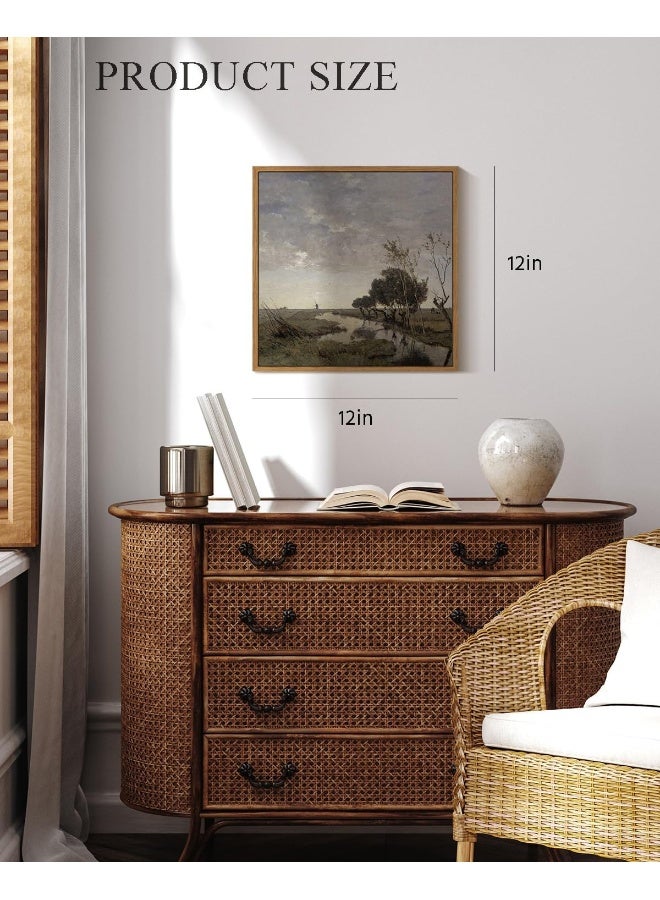 Home Trove Arpeotcy Framed Canvas Wall Art, 12-12 Inch, Natural Scenery Vintage Square Wall Decor For Living Room, Vintage Painting For Bedroom, Framed Art Prints, For Office  - Image 3
