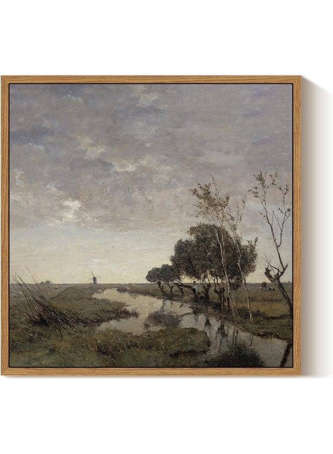 Home Trove Arpeotcy Framed Canvas Wall Art, 12-12 Inch, Natural Scenery Vintage Square Wall Decor For Living Room, Vintage Painting For Bedroom, Framed Art Prints, For Office  - Image 1