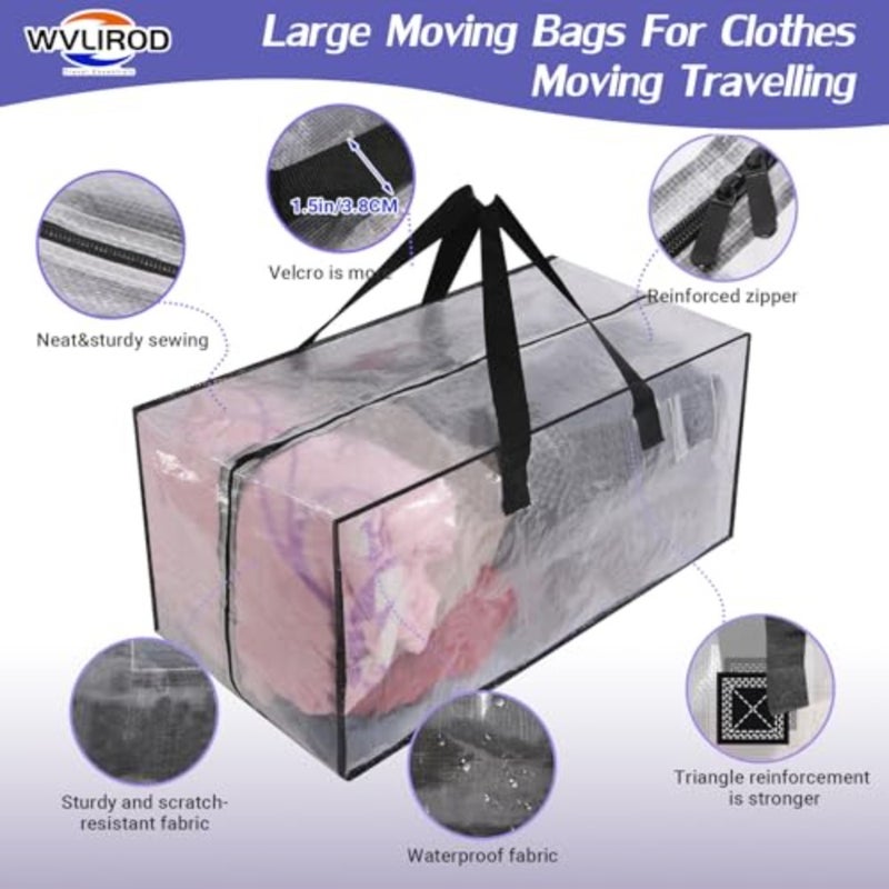 Heavy Duty Moving Bags, 8 Pack Clear Extra Large Organizer Storage Boxes With Backpack Straps Strong Handles and Zippers, Clothes Packing Pouches Reusable Foldable Oversize Moving Pockets - Image 2