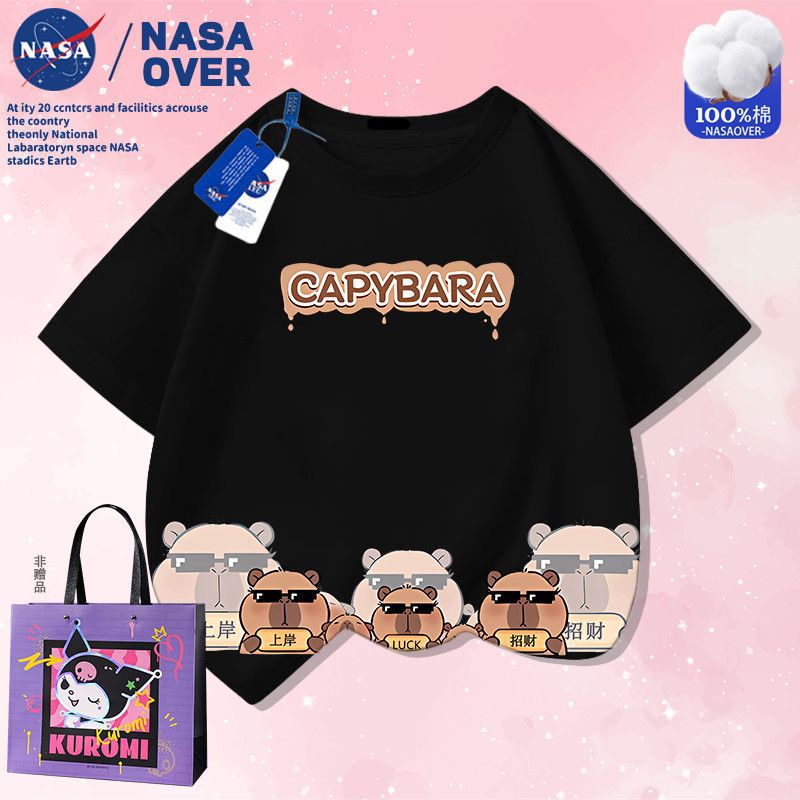 Nasa Co-Brand Capibala Super Cute Summer Cotton Short-Sleeved Men'S And Women'S Middle And Big Children'S New Cartoon T-Shirt Half-Sleeved - Image 4
