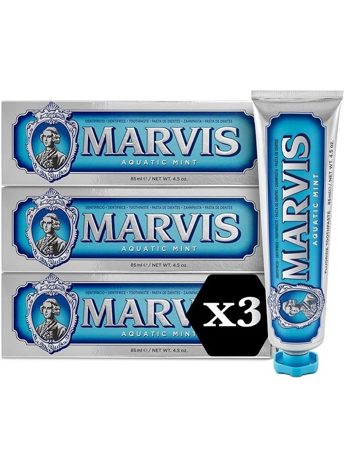 مارفيس معجون أسنان مارفيس بنكهة النعناع المائي، 3 × 85 مل. معجون أسنان عطري فريد يعزز صحة اللثة وانتعاشًا يدوم طويلًا، بنكهة النعناع المائي. - Image 1
