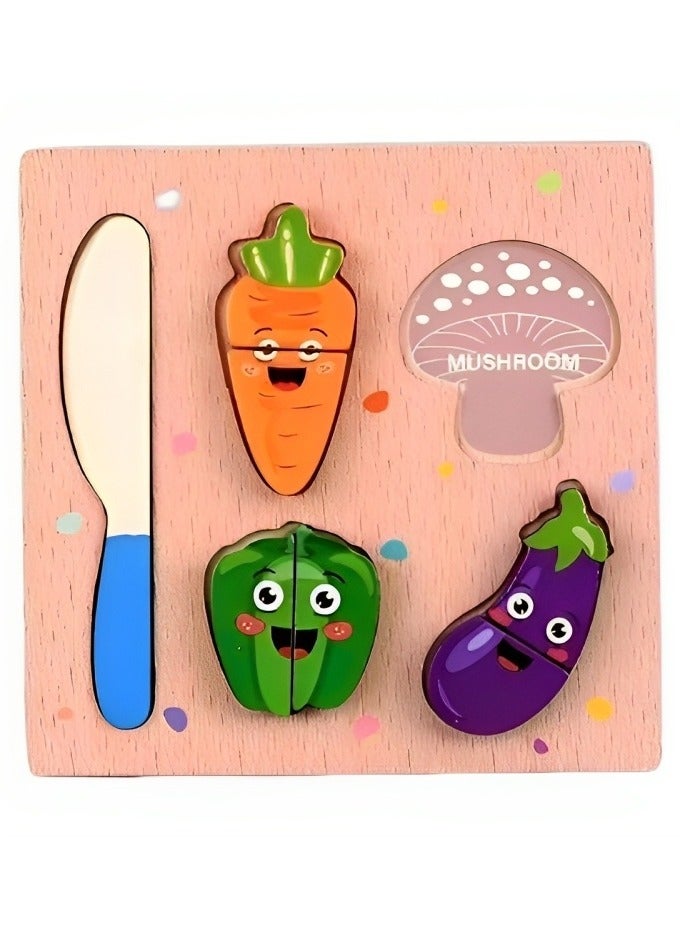 ألغاز خشبية ثلاثية الأبعاد مصممة بطريقة التقطيع والربط لتعليم الأطفال، أدوات دعم التعليم للآباء والمعلمين، ألوان وأنماط جذابة، تنمية المهارات الحسية والحركية من مونتيسوري، هدايا رائعة (شكل خضراوات) - Image 1