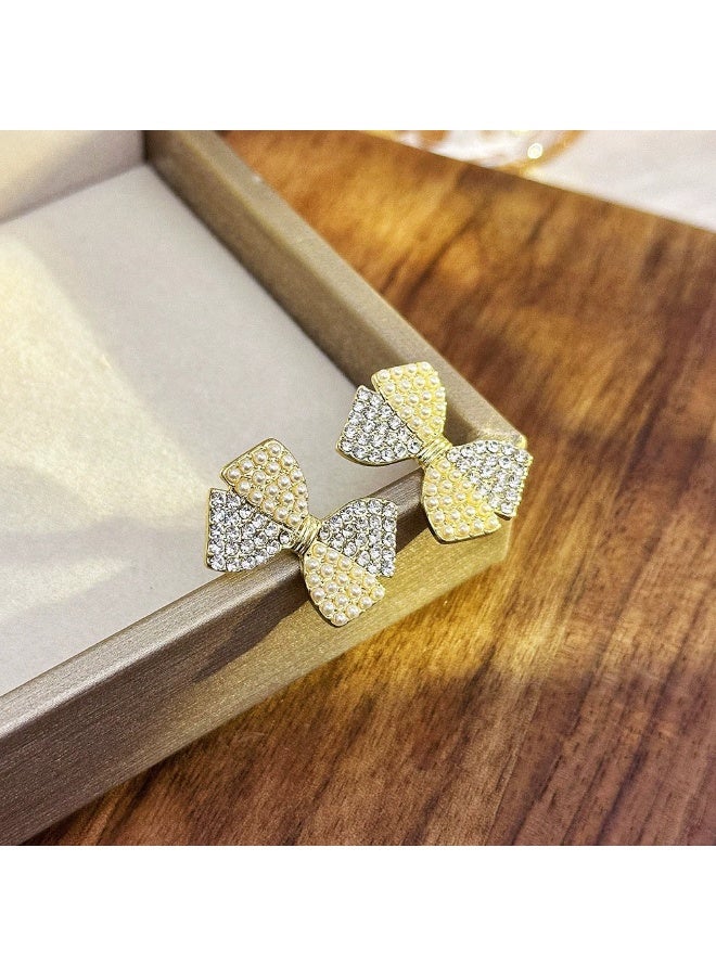 Goolsky Korean Style Pearl Bowknot Stud Earrings – Elegant Crystal Inlaid Ribbon Design, Chic & Feminine Jewelry - Image 5