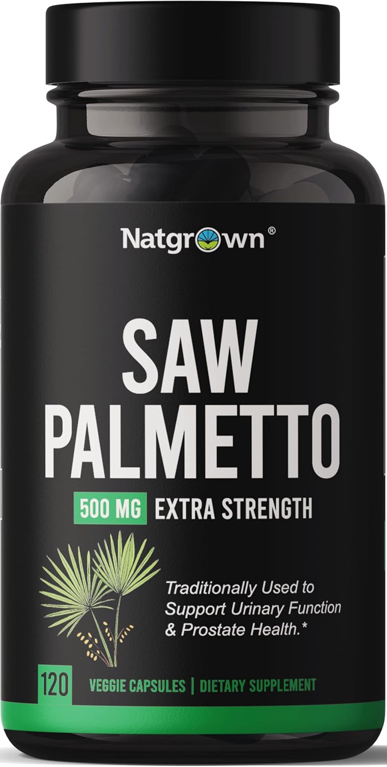 Natgrown Saw Palmetto for Men 500mg  Prostate Health Supplement with DHT Blocker for Hair Loss  Urinary Flow  120 Vegan Capsules  NonGMO GlutenFree - Image 1