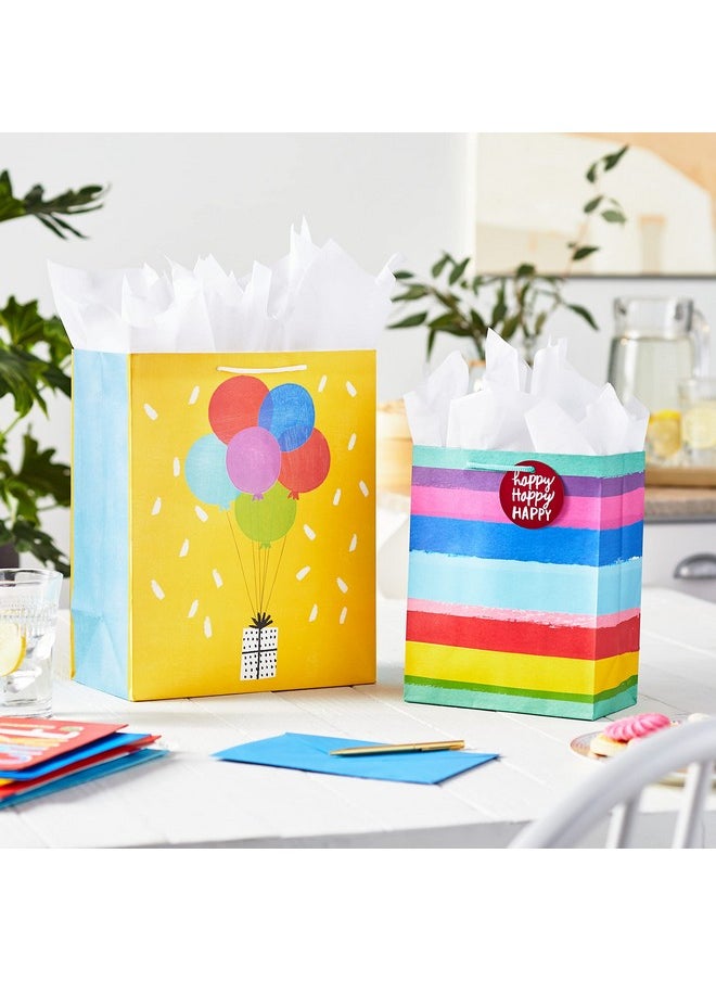 Hallmark Hallmark Assorted Birthday Gift Bags (8 Bags: 4 Medium 9", 4 Large 13") Birthday Cake, Stripes, Balloons, Solids in Red, Yellow, Blue  - Image 2