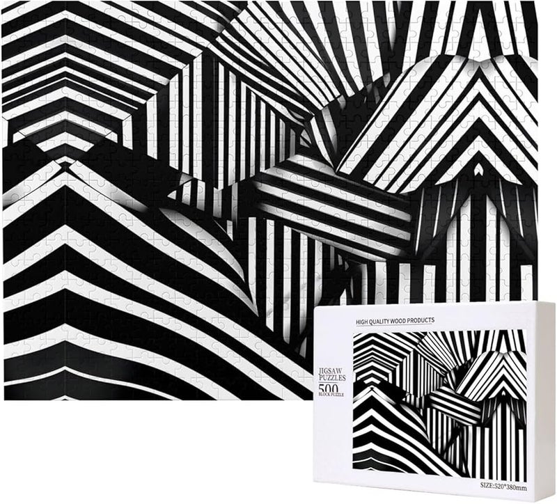 Phayah Black White Geometric Jigsaw Puzzle 500 Pieces Adults Home Decor Gift - Image 1