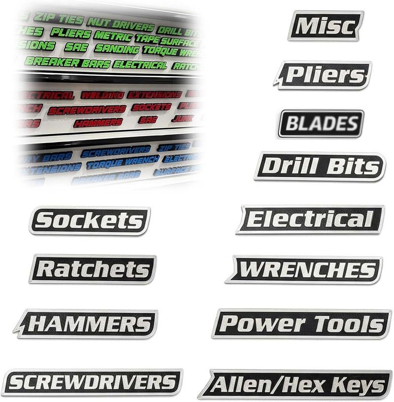 Magnetic Toolbox Label (12-piece set) 3D Printed Drawer Magnet Toolbox Signage, Quick Identification Cabinet Finishing Reusable Label, Black - Image 1