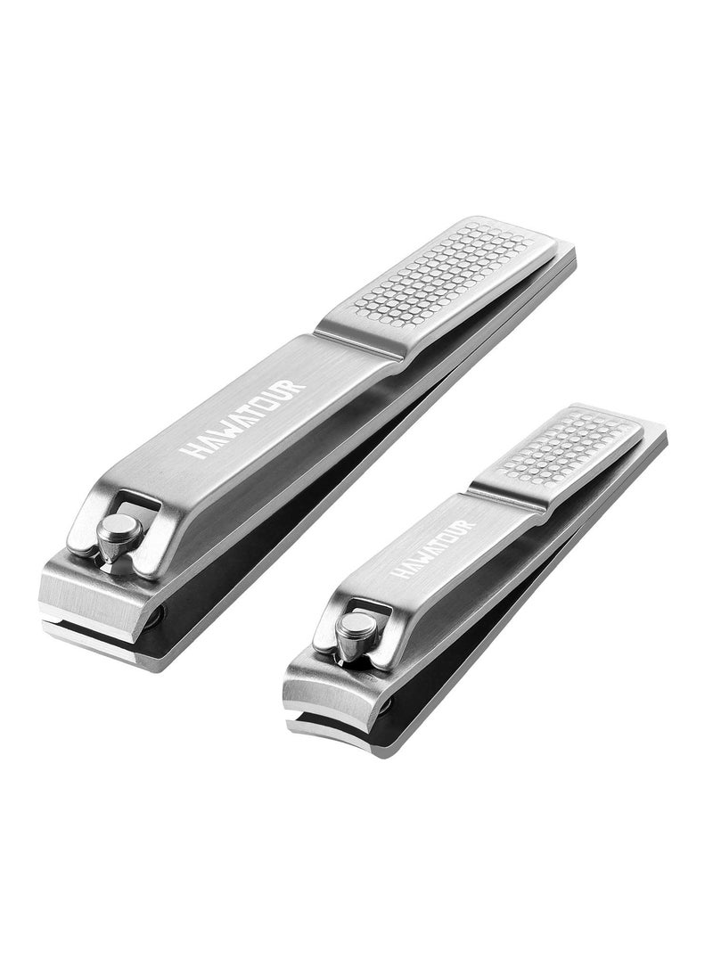 HAWATOUR Nail Clippers Set, Ultra Sharp Sturdy Fingernail and Toenail Clipper Cutters with Visibly Tin Case, Silver 