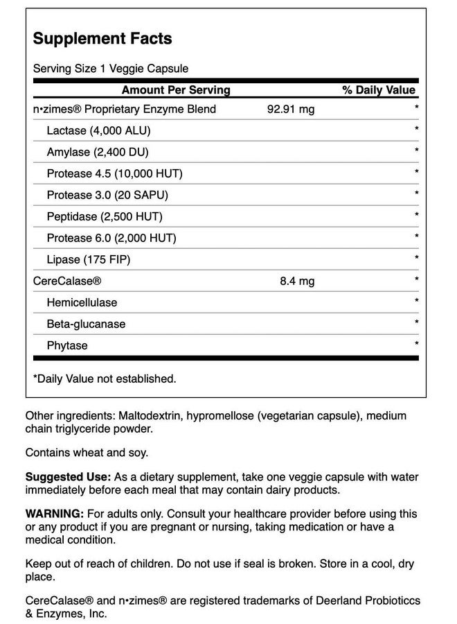 Swanson n-zimes Dairy 90 Veg Capsules Enzyme - Image 2