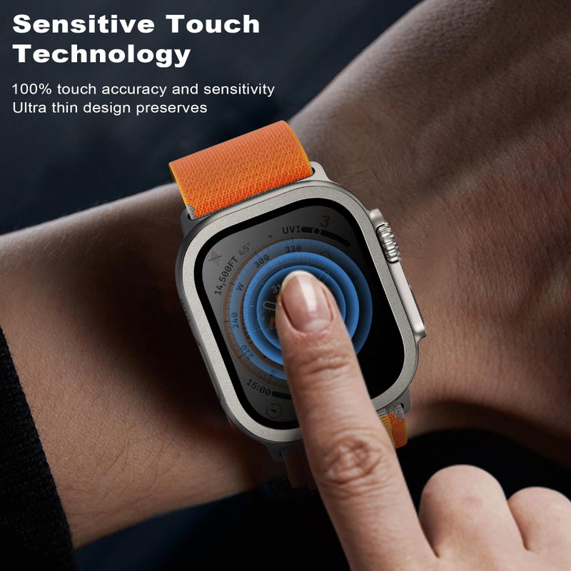 WSKEN for Apple Watch Ultra 3 / Ultra 2 Screen Protector 49mm, [26 Degree Privacy] Titanium Alloy Frame + 9H Tempered Glass, [Touch Sensitive] Lightweight Protective Glass Film for iwatch Ultra 2 Pack - Image 3