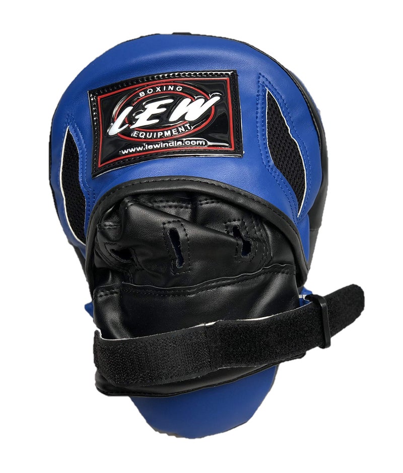 LEW Blue/Black Pre Curved Boxing/Kick Boxing MMA Muay Thai with a Pair of Hand Wraps Pleather Focus Pad - Image 3