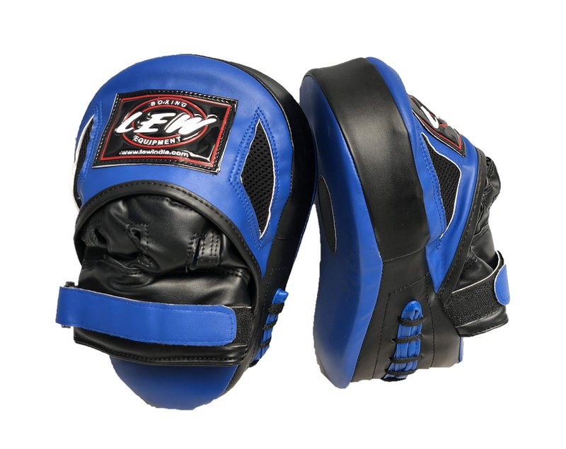 LEW Blue/Black Pre Curved Boxing/Kick Boxing MMA Muay Thai with a Pair of Hand Wraps Pleather Focus Pad - Image 2