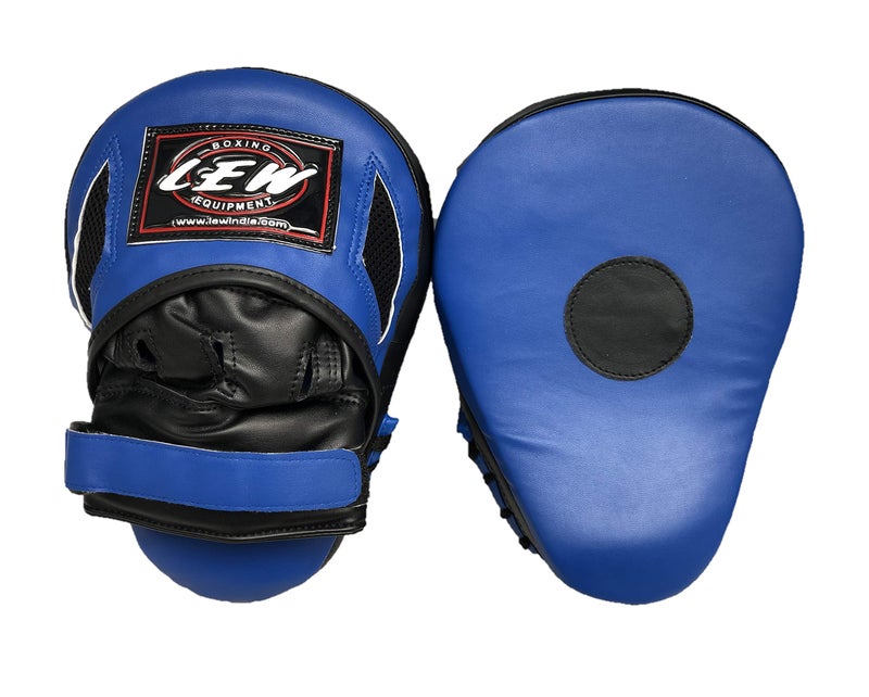 LEW Blue/Black Pre Curved Boxing/Kick Boxing MMA Muay Thai with a Pair of Hand Wraps Pleather Focus Pad - Image 1