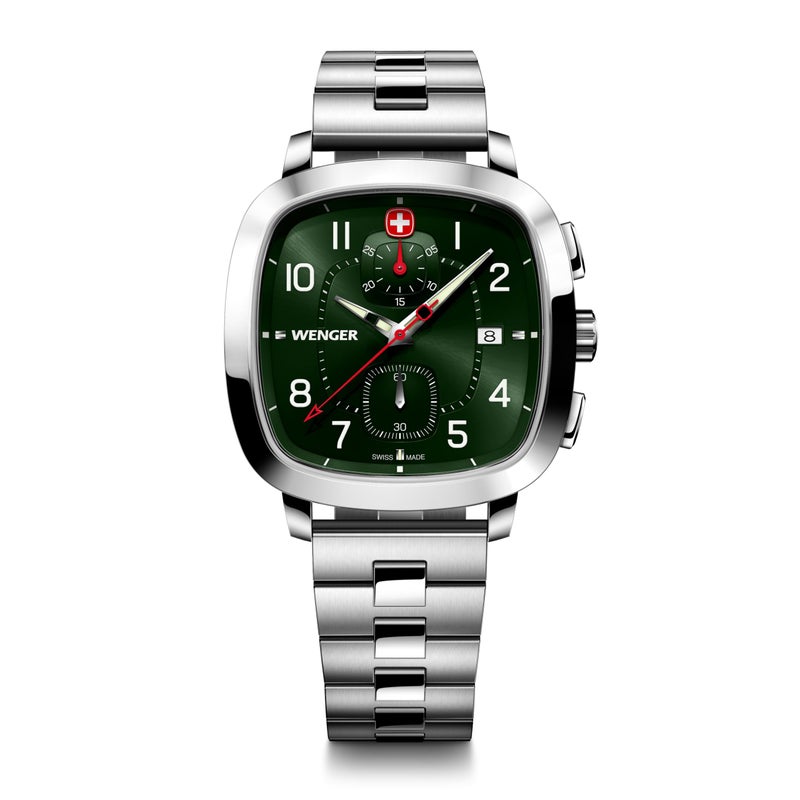 WENGER Vintage Sport Chrono | Swiss-Made Men's Chronograph Wrist Watch | Squircle Case with Green Dial, Analog Quartz Movement, 40 mm, 50M Water Resistant | 01.1933.112 - Image 5