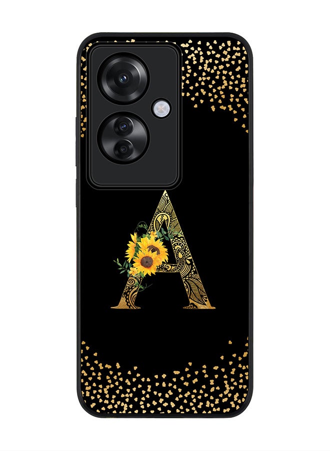 Stylizedd Rugged Black edge case for Oppo Reno11 F / Oppo F25 Pro 5G, Slim fit Soft Cover - Custom Monogram Initial Letter Floral Pattern Alphabet - A ( Black) - Image 1
