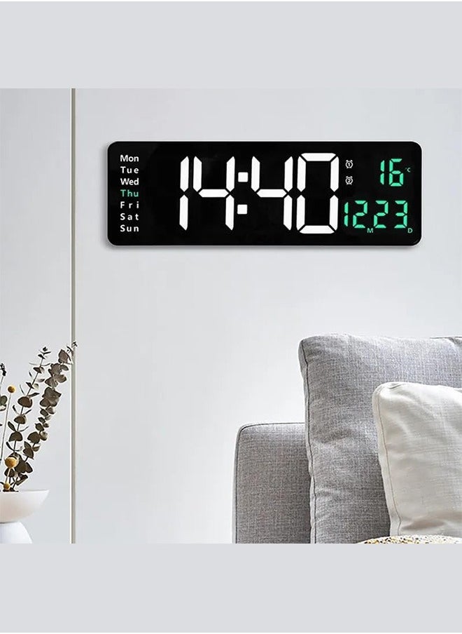 Digital Wall Clock Large Display，Modern LED Digital Clock with Remote Control,Wall Clock with Date Week Temperature for Living Room Decor