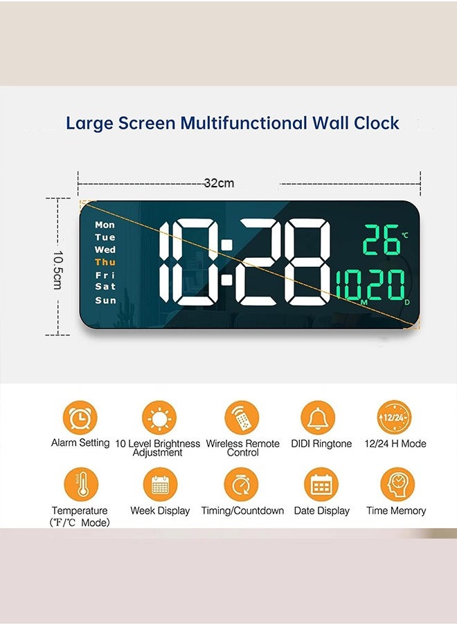 Digital Wall Clock Large Display，Modern LED Digital Clock with Remote Control,Wall Clock with Date Week Temperature for Living Room Decor