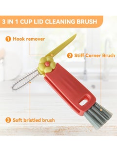 Bukela 3 in 1 Cup Lid Cleaning Brush, Multifunction Crevice Cleaning Brush, Home Kitchen Crevice Cleaning Tools Flowers Multicolor  - Image 3