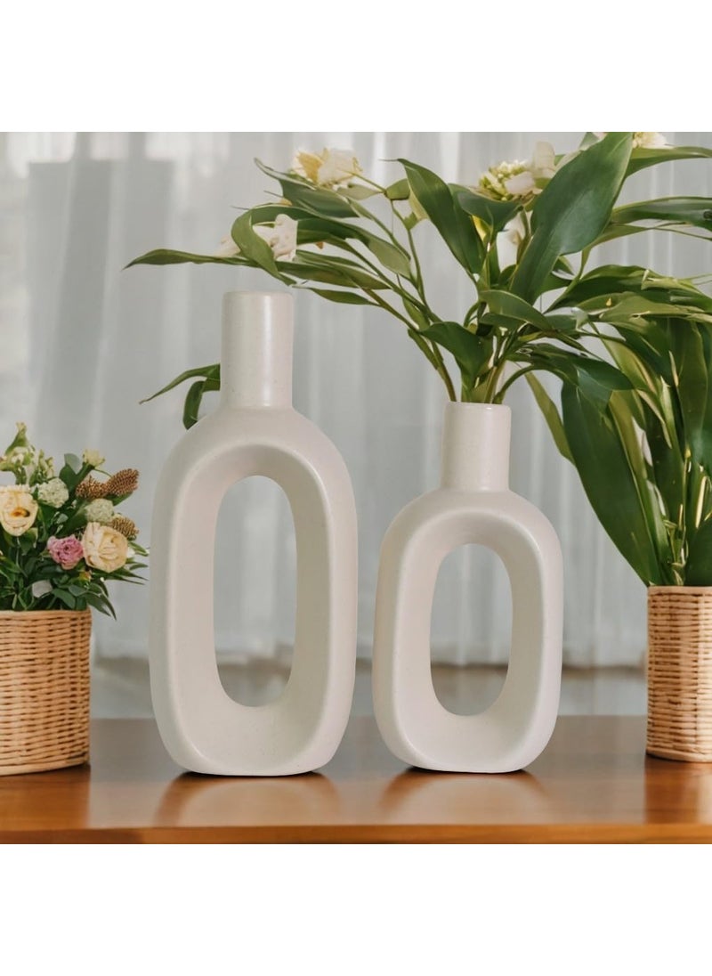 The Decor Lane - The Decor Lane Modern Decorative Vases for Home Decor | Centerpieces | Kitchen | Office or Living Room (2 AOff White) - Image 1