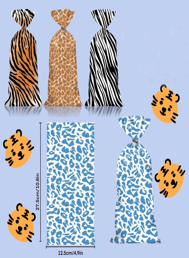 OHLIGEI 50 Pieces Jungle Animal Treat Bags Wild Giraffe Cheetah Zebra Tiger Print Cellophane Plastic Candy Bags Goodie Favor Bags with Twist Ties for Jungle Safari Zoo Birthday Party Supplies - Image 2