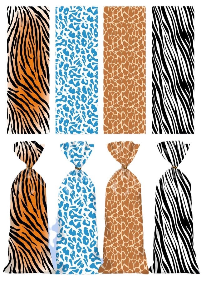 OHLIGEI 50 Pieces Jungle Animal Treat Bags Wild Giraffe Cheetah Zebra Tiger Print Cellophane Plastic Candy Bags Goodie Favor Bags with Twist Ties for Jungle Safari Zoo Birthday Party Supplies - Image 4