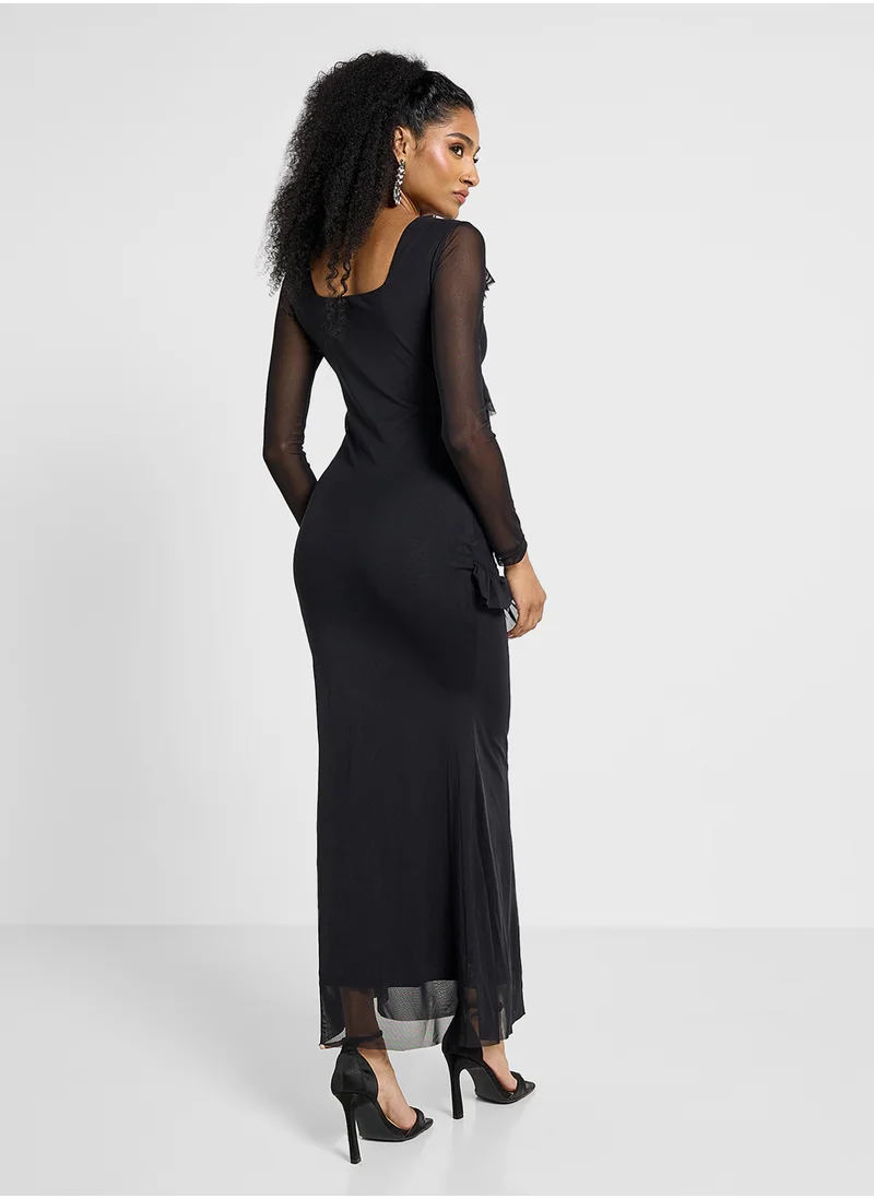 Ginger Frill Detail Bodycon Maxi Dress