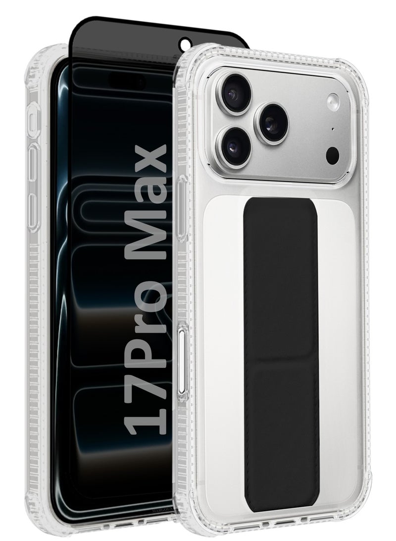 CATANES 2 Packs Finger Grip Clear Case Cover for iPhone 17 Pro Max - Kickstand Car Magnetic Holder Multi-function Protective Two-in-one Case with Privacy Screen Protector - Black - Image 1