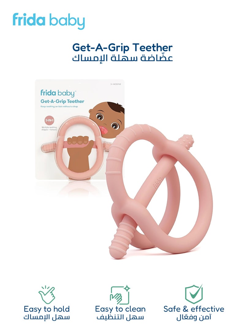 fridababy Silicone Baby Teether for Sore Gums | Easy-Hold Wrist-Hugging Design | Multiple Textures for Front & Back Teeth | BPA-Free | Pink | 14.6 x 4.8 x 16.5 CM - Image 1