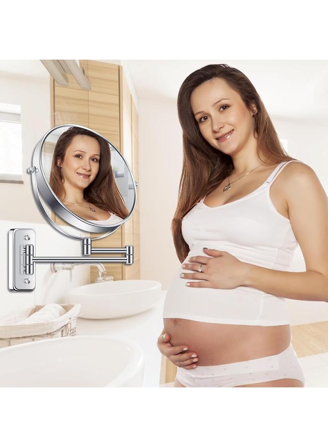 الأزرق جي دبليو مرآة مكياج كبيرة مثبتة على الحائط 9بوصة 1X/7X مرآة مكبرة مزدوجة الجانب للحمام 360 دوارة مرآة زينة قابلة للتمديد حلاقة مرآة تجميلية مثبتة على الحائط للرجال والنساء، كروم - Image 3