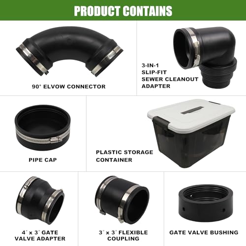 RULLINE RV and Camper Sewer Waste Plumbing Connection System Kit Compatible with 3" PVC Pipe RV Sewer Hose Fittings RV Sewer Adapter - Image 4