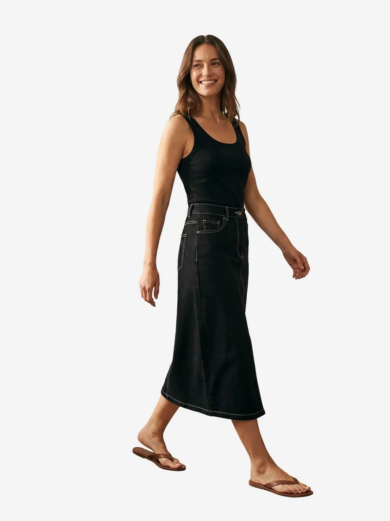 MY FASHION MY FASHION High Waist A-Line Midi Skirt with Pockets