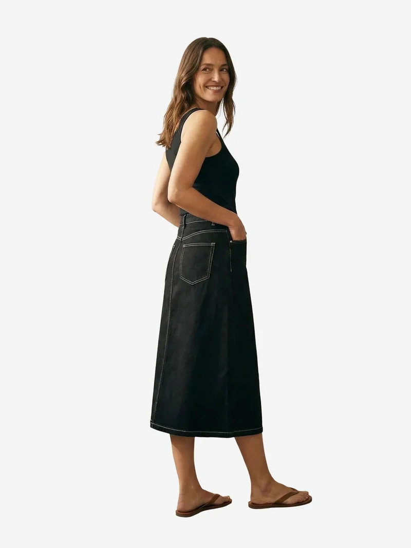 My Fashion Black MY FASHION High Waist A-Line Midi Skirt with Pockets for Women | Best Price UAE