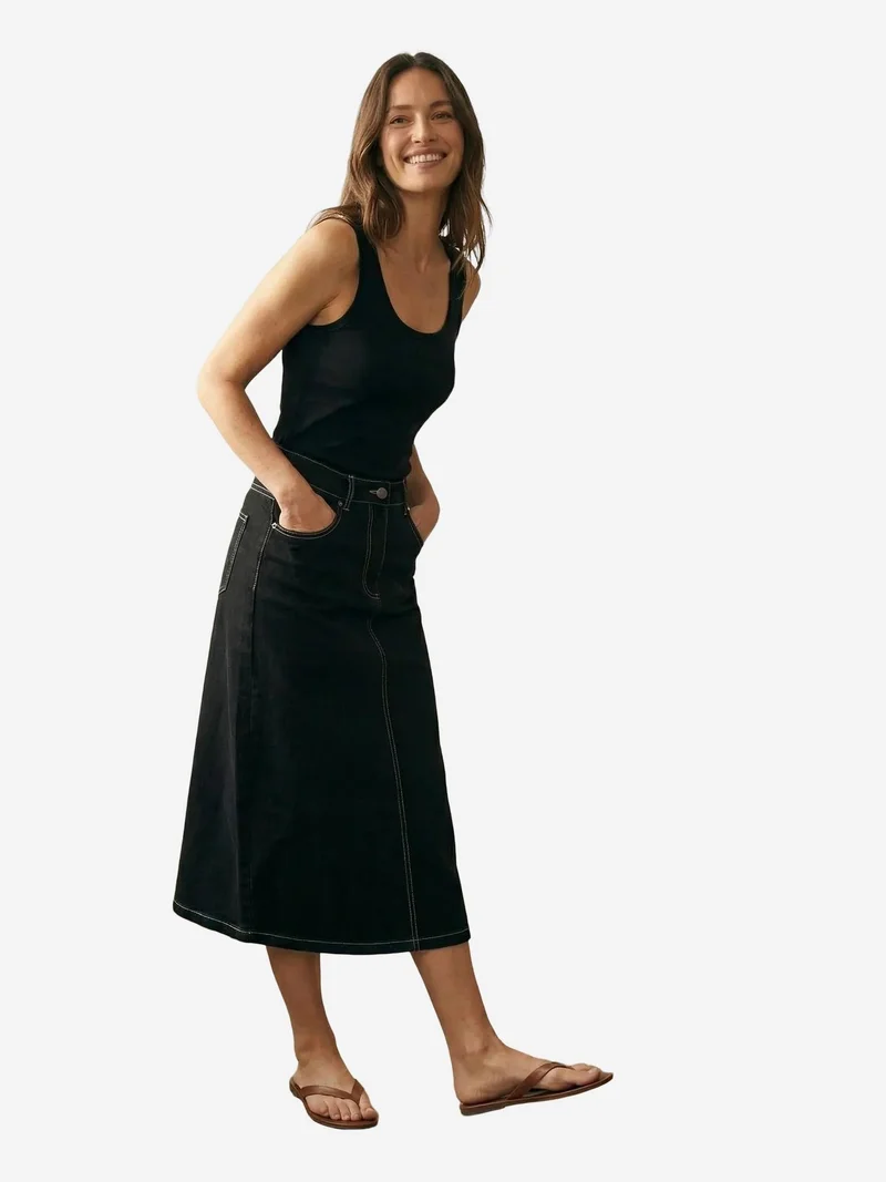 My Fashion Black MY FASHION High Waist A-Line Midi Skirt with Pockets for Women | Best Price UAE