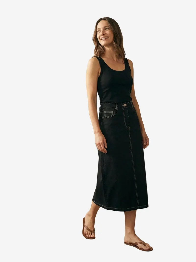 My Fashion Black MY FASHION High Waist A-Line Midi Skirt with Pockets for Women | Best Price UAE